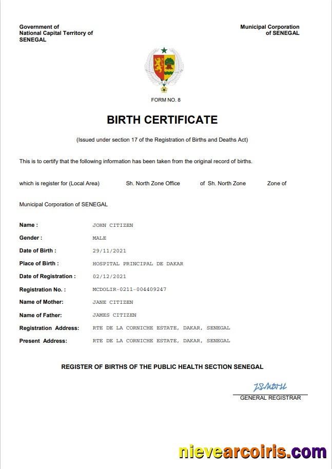 Senegal vital record birth certificate